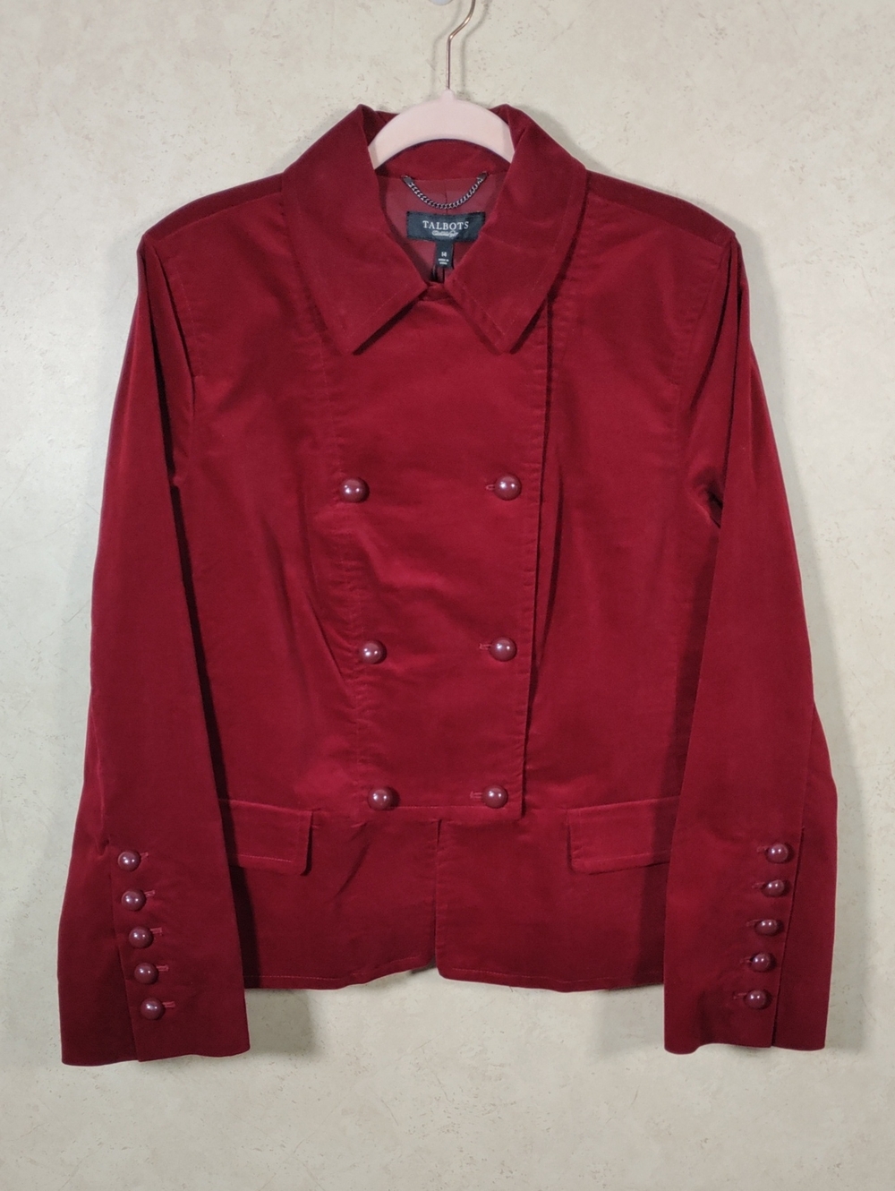 J128 Talbots Burgundy "The Grace Fit" Double Breasted Blazer 14 NWT